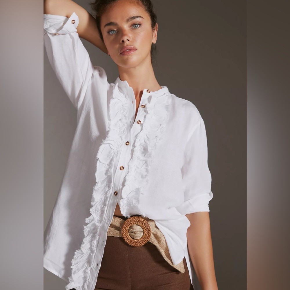 Pilcro (Anthropologie) Ruffled Placket Shirt Peach shirt size xs Like new
